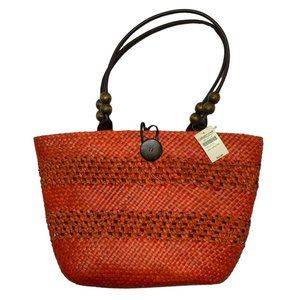 NWT Coldwater Creek Orange Straw Eyelet Sabutan Med sizeTote Bag Handbag😎💲⬇️